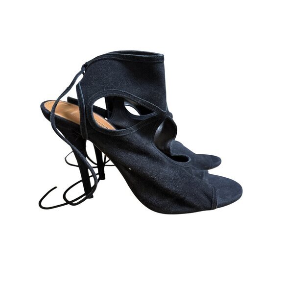 Aquazzura Black Suede Ankle Strap w Tie Heels Sandals Formal Shoes‎ Size It 38.5 - Picture 2 of 11